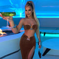 Damen Stylisches Bandeau-Top und Maxi-Rock Set mit hohem Schlitz und eleganten Details R&B