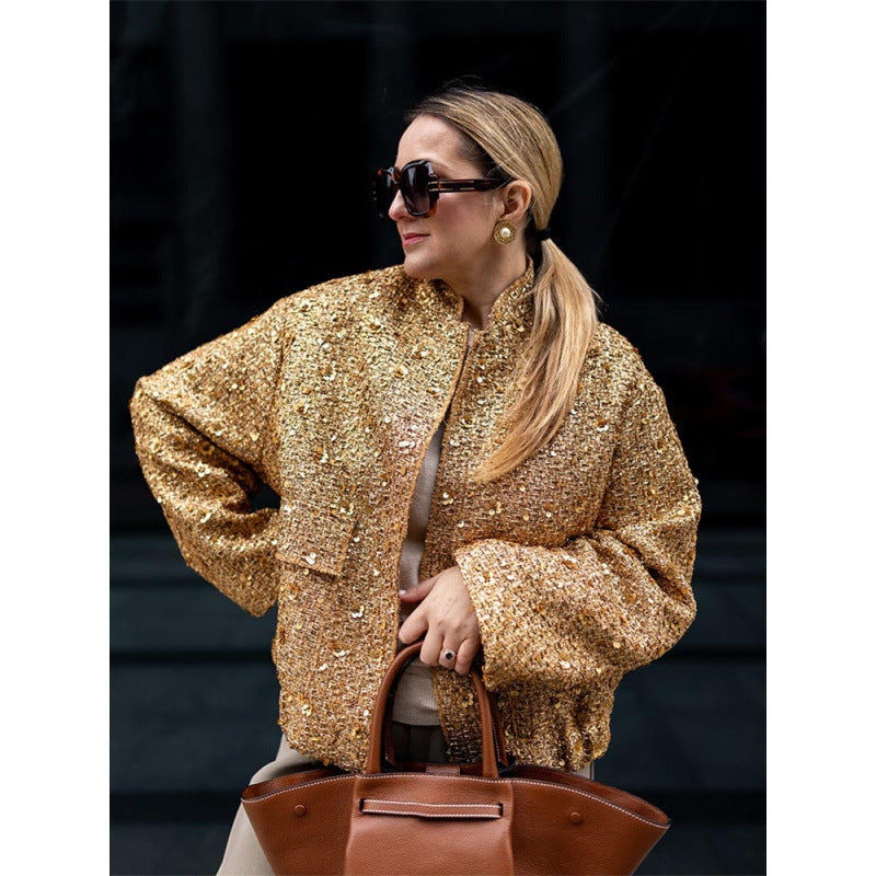 Damen Funkelnde Paillettenjacke mit lässigem Schnitt R&B
