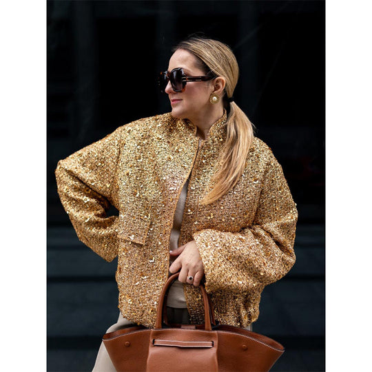Damen Funkelnde Paillettenjacke mit lässigem Schnitt R&B