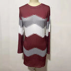 Damen nan Longsleeve-Strickkleid mit Chevron-Muster, geradem Saum und körperumspielender Passform R&B