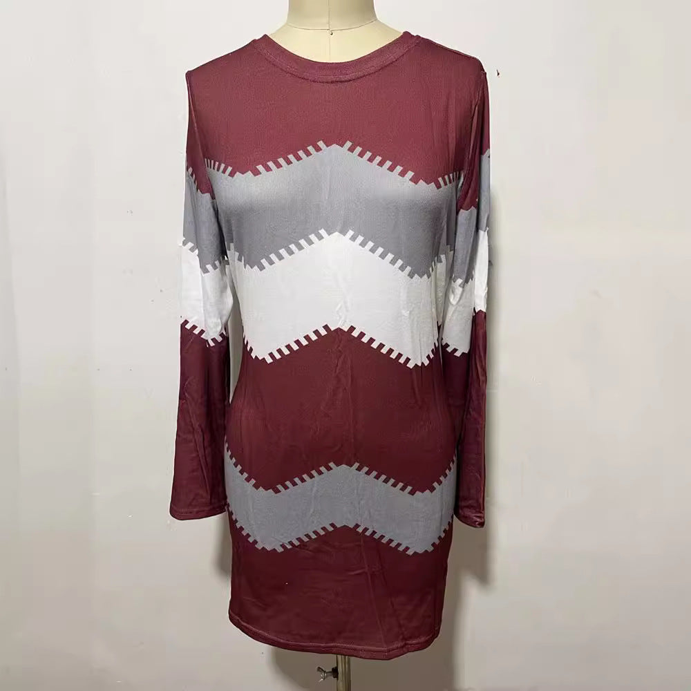Damen nan Longsleeve-Strickkleid mit Chevron-Muster, geradem Saum und körperumspielender Passform R&B
