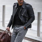 Herren Bikerjacke mit Steppungen und Reißverschlüssen R&B