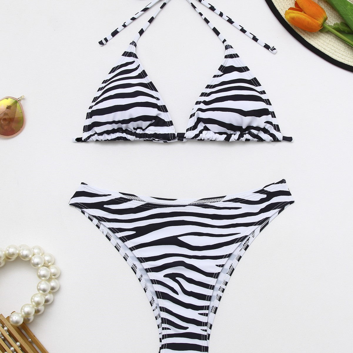 Damen Badeanzug mit integriertem Knoten und modischem ZR&Bra-Muster R&B