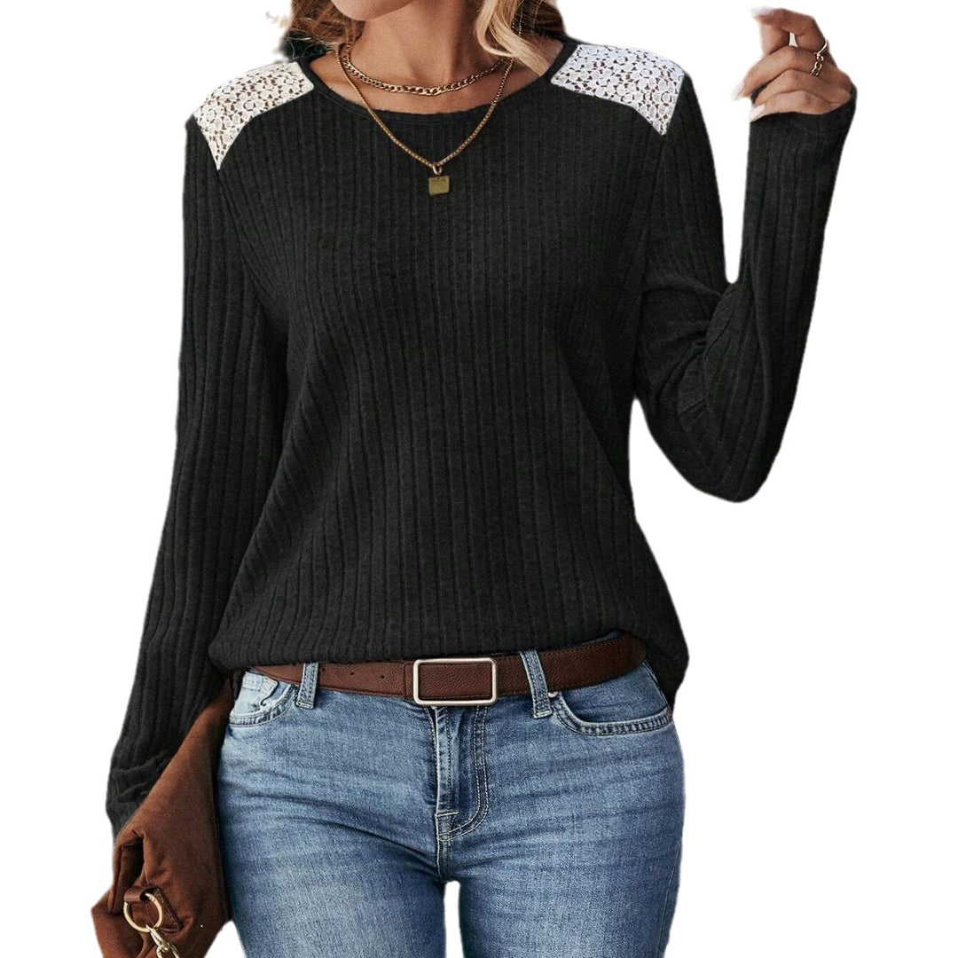 Damen Langarmshirt mit feinen Rippdetails und Spitzenakzenten R&B