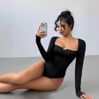 Damen Figurbetontes Langarm-Body mit elegantem Ausschnitt R&B