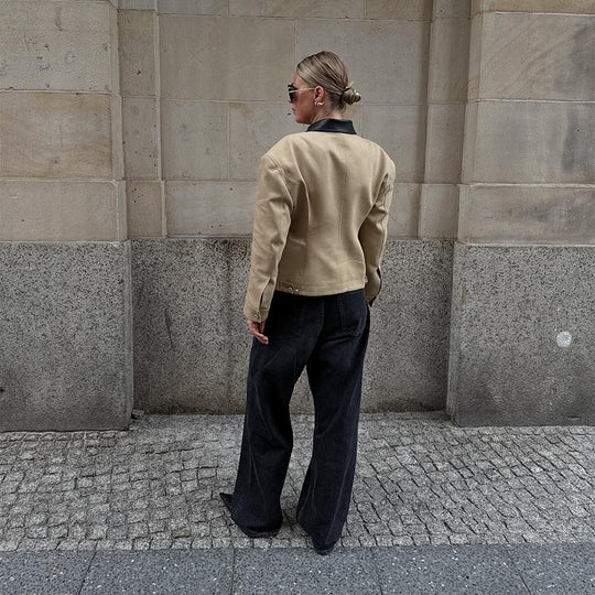 Damen modische Utility-Jacke mit hochgeschlossenem Kragen und Reißverschluss R&B