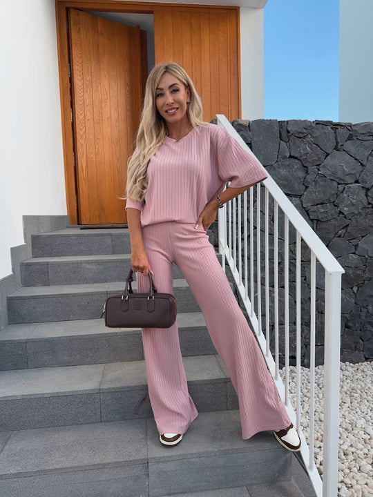 Damen elegantes und bequemes Strickset mit weitem Bein R&B
