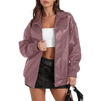 Damen lässige Oversize-Jacke mit elastischen Bündchen und praktischen Taschen R&B