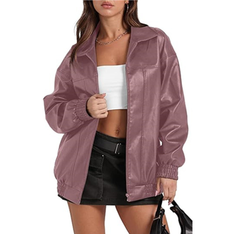 Damen lässige Oversize-Jacke mit elastischen Bündchen und praktischen Taschen R&B
