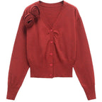 Damen modische Strickjacke mit Druckknopfverschluss und dekorativem Rüschendetail R&B
