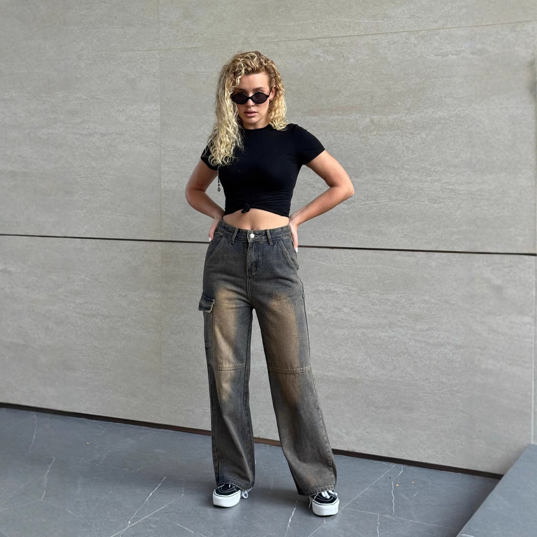 Damen modische Cargo-Jeans mit praktischen Seitentaschen und lässigem Schnitt R&B