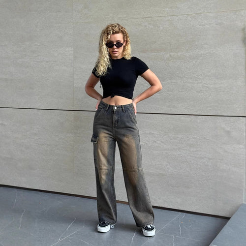 Damen modische Cargo-Jeans mit praktischen Seitentaschen und lässigem Schnitt R&B