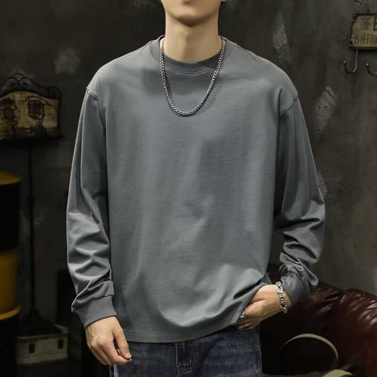 Herren lässiger Langarmshirt aus hochwertiger Baumwolle mit bequemer Passform R&B