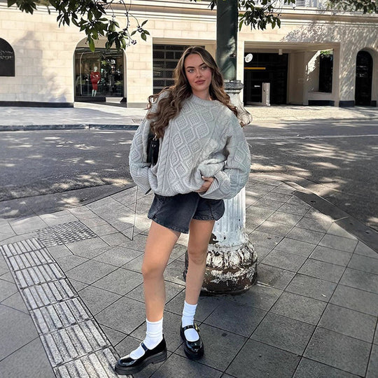 Damen Grobstrickpullover mit dekorativem Zopf-Muster und lässigem Schnitt R&B