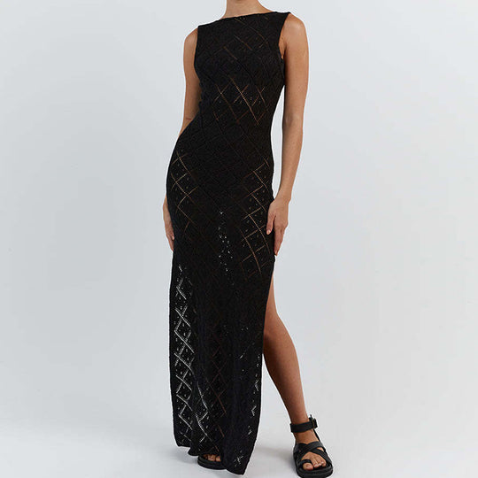 Damen Strickkleid im angesagten Rautenmuster mit hohem Schlitz R&B