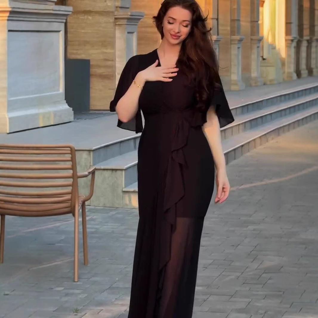 Damen Elegantes Maxikleid mit fließendem Schnitt und raffinierten ärmellosen Akzenten R&B