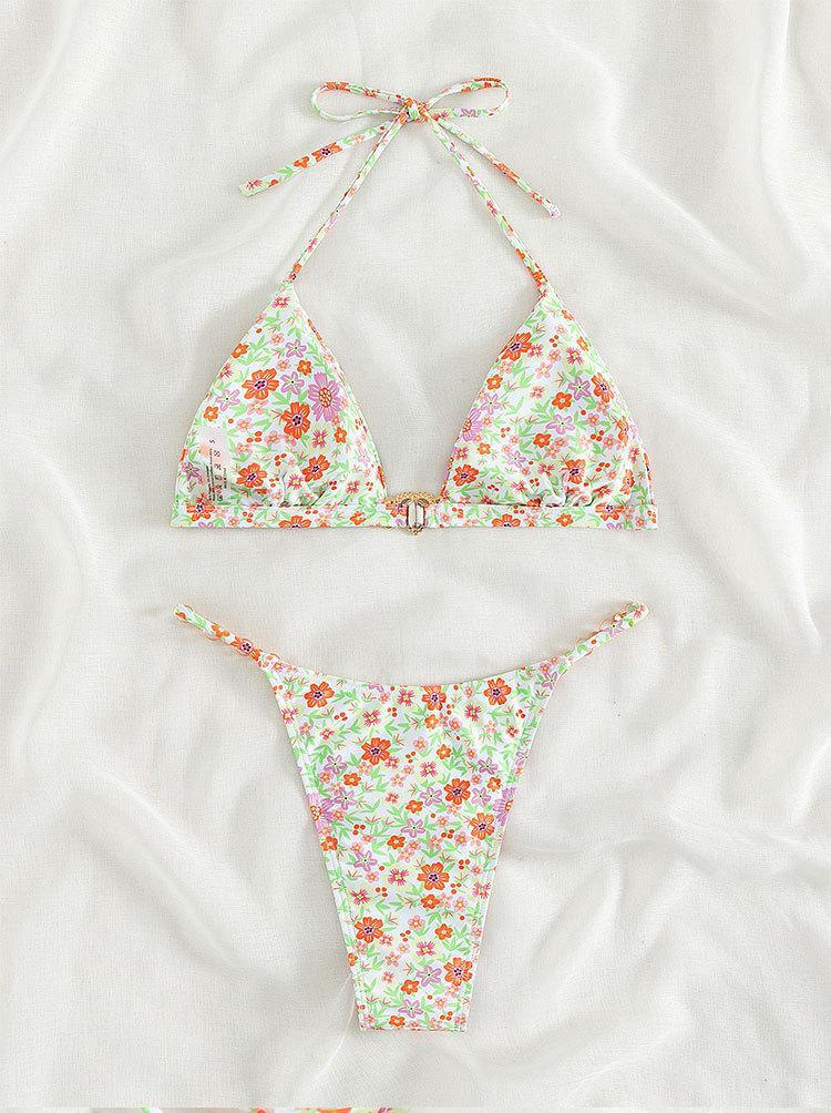 Damen Triangel-Bikini mit dekorativen Kettendetails und floralen Akzenten R&B