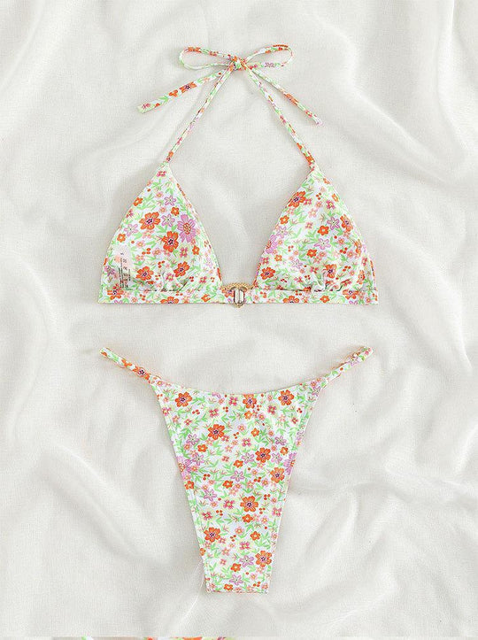 Damen Triangel-Bikini mit dekorativen Kettendetails und floralen Akzenten R&B