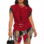 Damen modisches T-Shirt und gemusterte Radlerhose Set R&B
