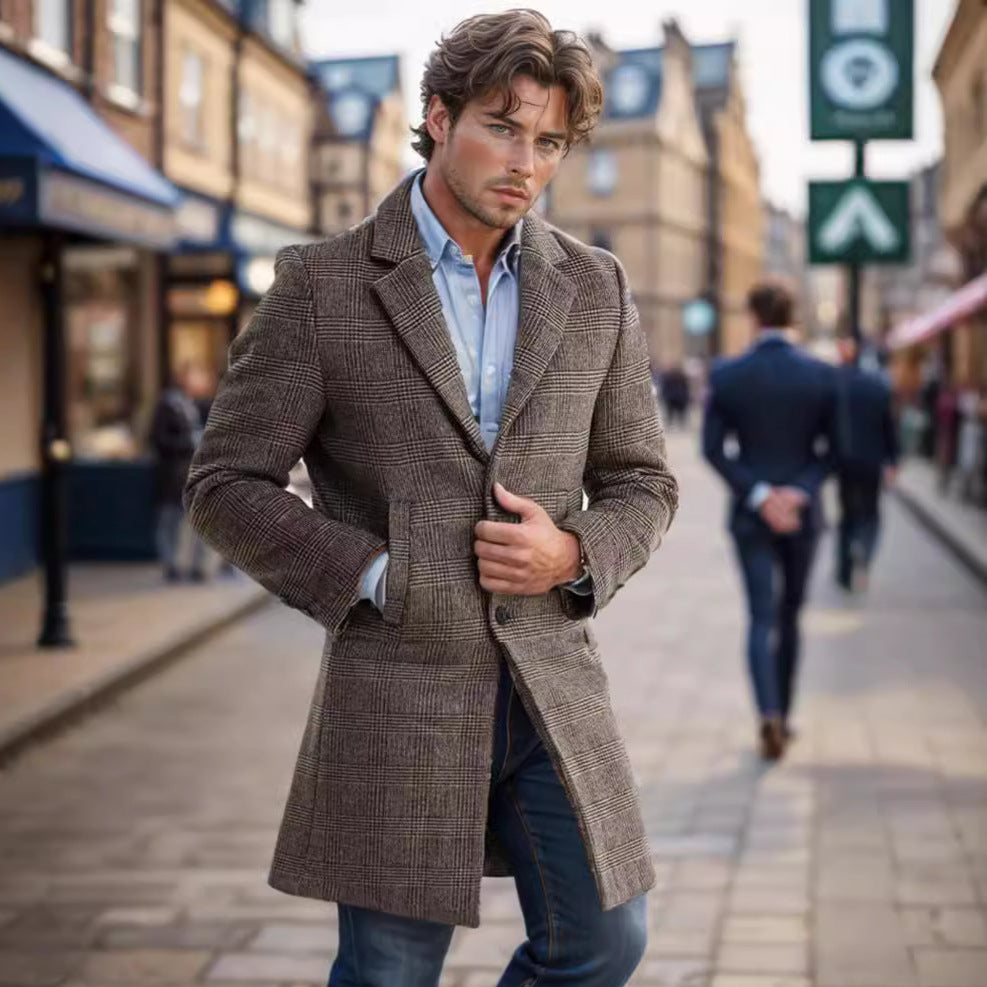 Herren eleganter Hahnentrittmuster-Mantel mit isolierter Fütterung R&B