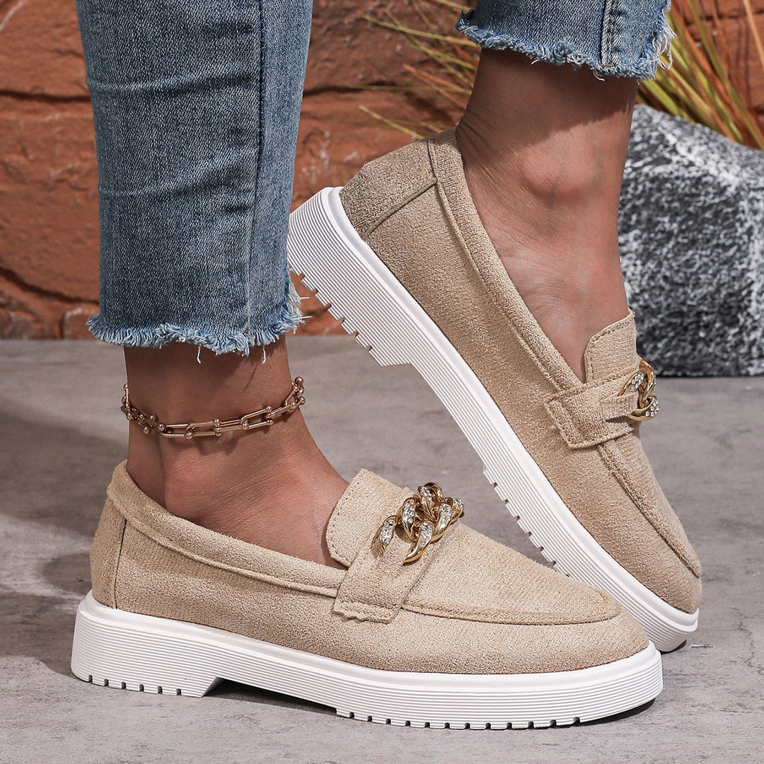 Damen modische Slip-On Loafer mit funkelndem Ketten-Detail R&B