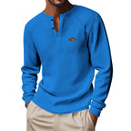Herren Langarm-Henley-Shirt mit strukturiertem Design und praktischen Knöpfen R&B