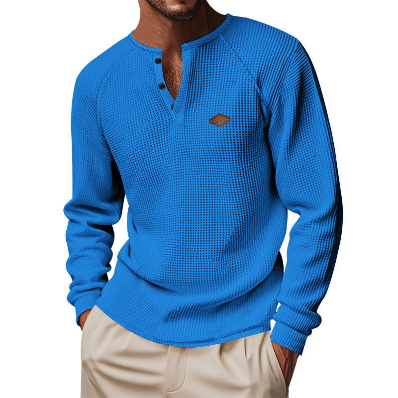 Herren Langarm-Henley-Shirt mit strukturiertem Design und praktischen Knöpfen R&B