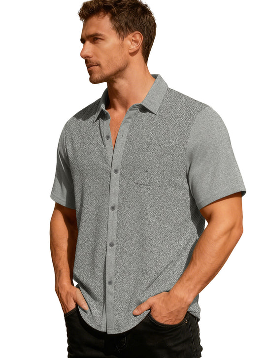 Herren nan legeres Kurzarmhemd mit Jacquardstruktur, kontrastierter Knopfleiste und Brusttasche R&B