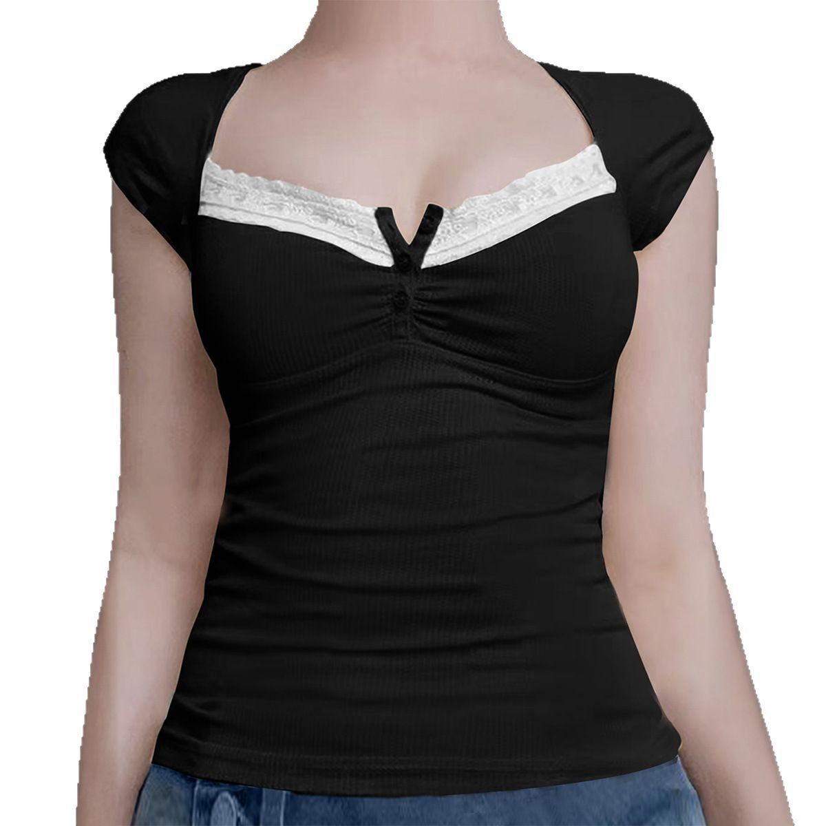Damen Ripp-Trägershirt mit setzen Spitze R&B