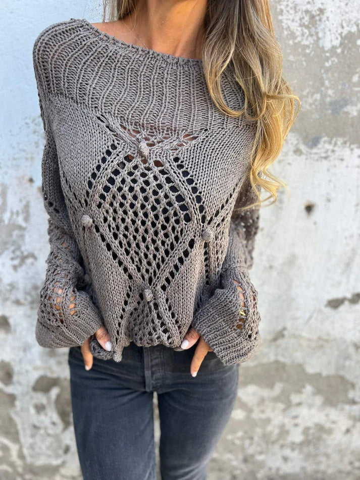 Damen Grobstrick Pullover mit romantischen Netzdetails R&B