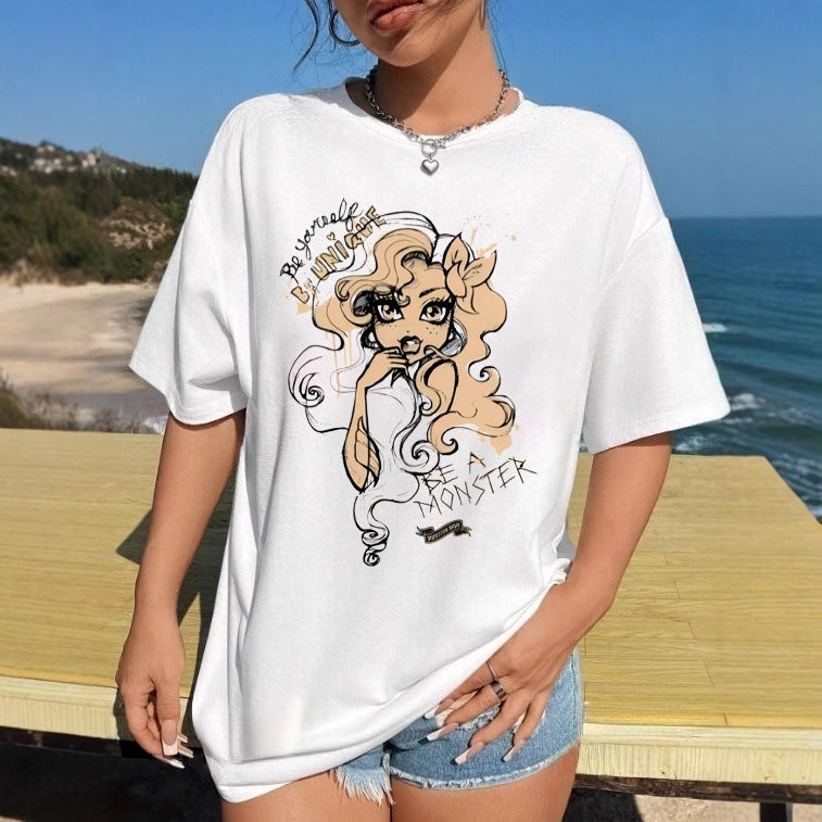 Damen T-Shirt mit künstlerischem Skelettmotiv und einzigartigem Druck R&B