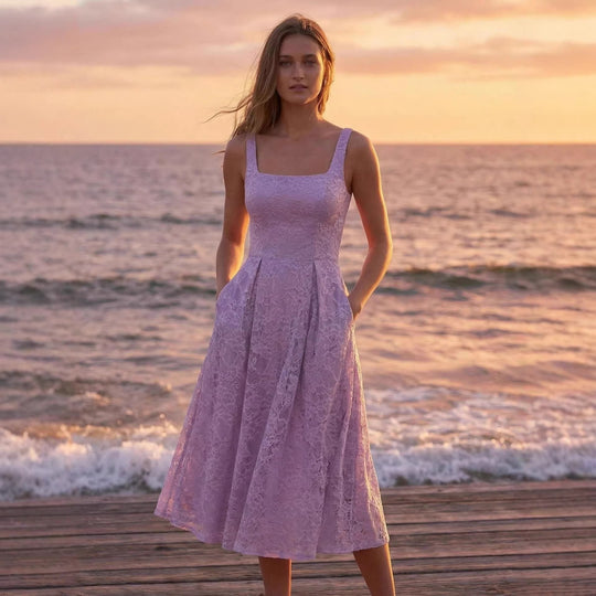 Damen Spitzen-Maxikleid im A-Linien-Stil mit tiefem Ausschnitt und taillierter Silhouette R&B
