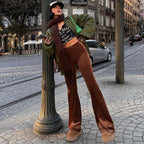 Damen Elegante Schlaghose mit hohem Bund und glattem Material R&B