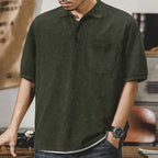 Herren nan locker geschnittenes Baumwoll-Poloshirt mit aufgesetzter Brusttasche und kurzer Knopfleiste R&B