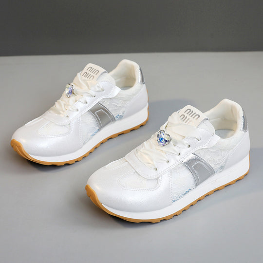 Damen sportliche Sneakers mit funkelndem Kristall und atmungsaktiver Oberfläche R&B