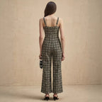 Damen Jumpsuit mit weiten Hosenbeinen und feinem Karomuster EB