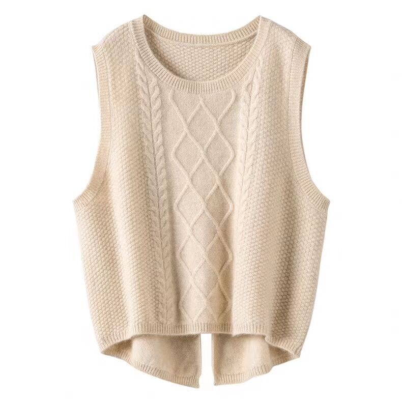Damen Ärmellose Strickweste mit Zopfmuster und modernen Details R&B