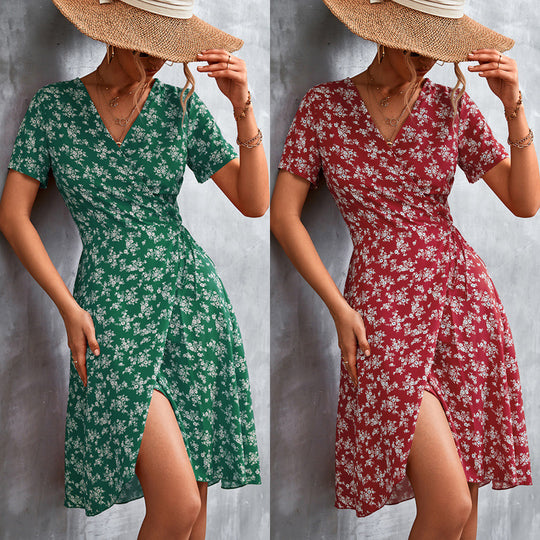 Damen Wickelkleid mit floralem Muster und seitlichem Schlitz R&B