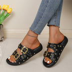 Damen Sandalen mit modischem Schnallen-Design und schimmernden Nieten R&B