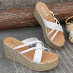 Damen Plateau-Sandalen mit geflochtenem Riemendesign und rutschfester Sohle R&B