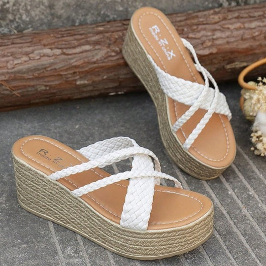 Damen Plateau-Sandalen mit geflochtenem Riemendesign und rutschfester Sohle R&B