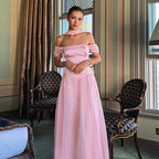Damen Elegantes Abendkleid mit schulterfreien Puffärmeln und Choker EB