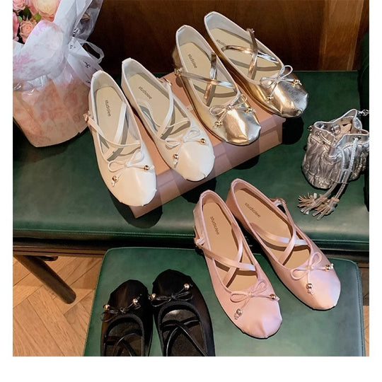 Damen Ballerinas mit feinen Riemen und charmantem Schleifendetail R&B
