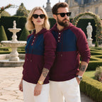 Herren Kapuzensweater mit modernem Henley-Ausschnitt und kontrastierenden Ärmeln R&B
