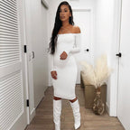 Damen Figurumspielendes Midikleid mit schulterfreier Silhouette R&B