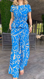 Damen Flowing Jumpsuit mit floralem Design und elastischer Taillierung R&B