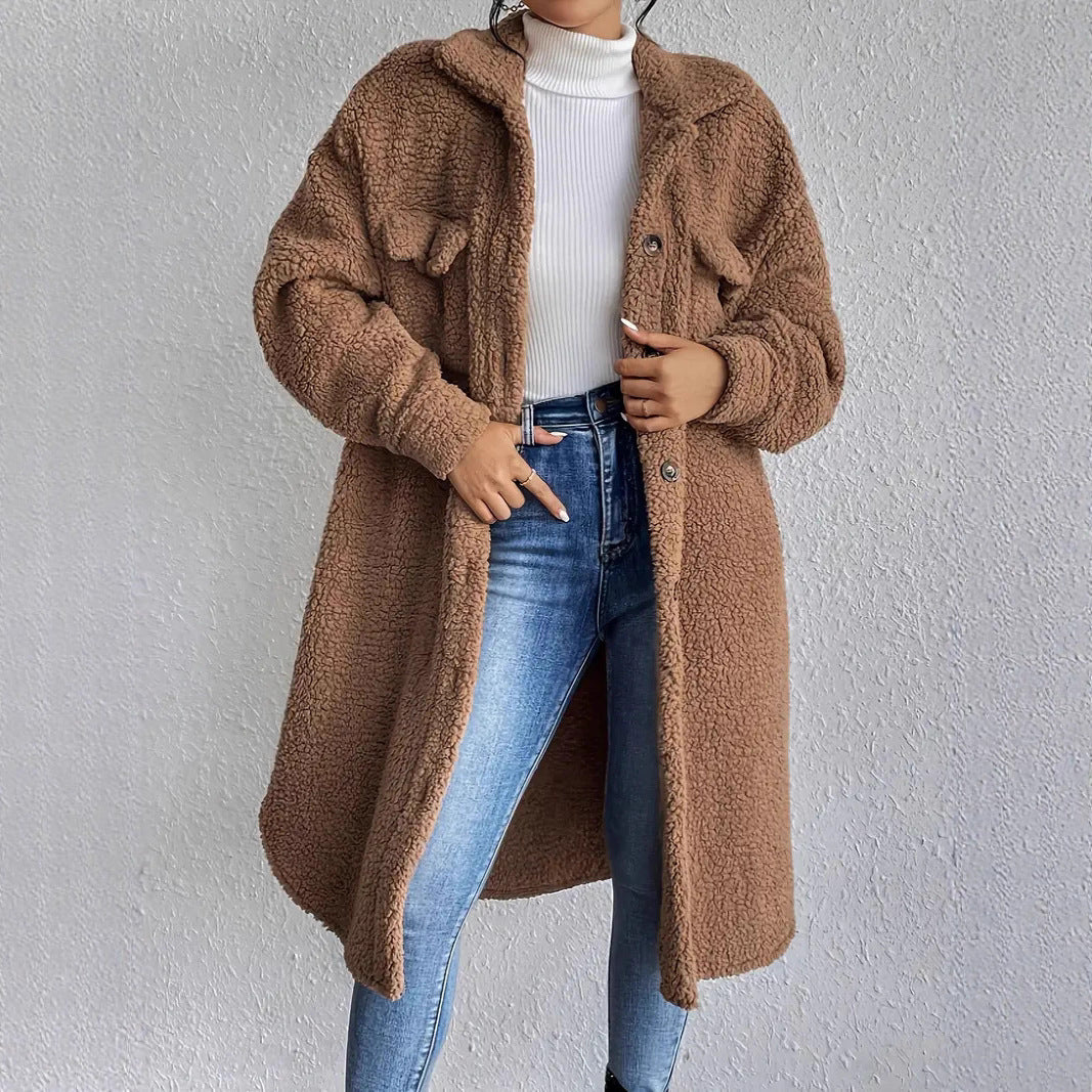 Damen Weiche und gemütliche Teddyjacke im Long-Format R&B