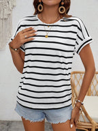 Damen gestreiftes Kurzarm-Shirt R&B