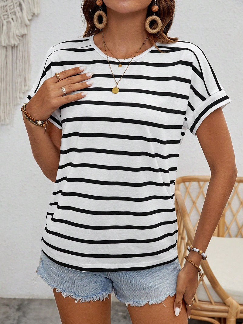 Damen gestreiftes Kurzarm-Shirt R&B