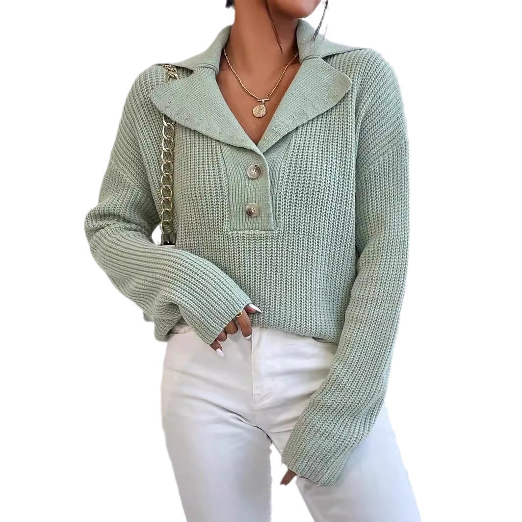 Damen gemütlicher Knit-Pullover mit Kragen R&B